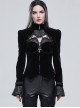 Gothic Style Exquisite Applique Hollow With Bat Wing Spiked Hem Black Vintage Long Sleeve Jacket