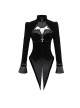 Gothic Style Exquisite Applique Hollow With Bat Wing Spiked Hem Black Vintage Long Sleeve Jacket