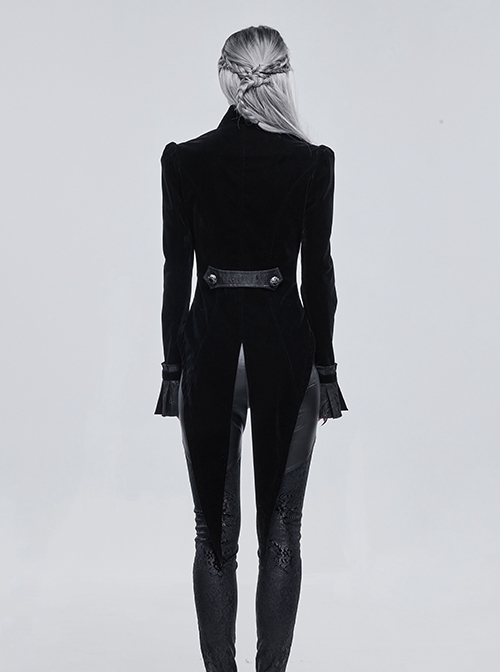 Gothic Style Exquisite Applique Hollow With Bat Wing Spiked Hem Black Vintage Long Sleeve Jacket