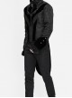 Gothic Style Ruffled Stand Collar Jacquard Fabric Center Front Leather Embroidery Black Swallowtail Coat