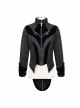 Gothic Style Ruffled Stand Collar Jacquard Fabric Center Front Leather Embroidery Black Swallowtail Coat