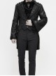 Gothic Retro Lapel Leather Stitching Jacquard Metal Pattern Buckle Black Lace Wide Sleeve Coat