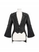 Gothic Retro Lapel Leather Stitching Jacquard Metal Pattern Buckle Black Lace Wide Sleeve Coat