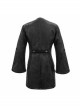 Gothic Retro Lapel Leather Stitching Jacquard Metal Pattern Buckle Black Lace Wide Sleeve Coat