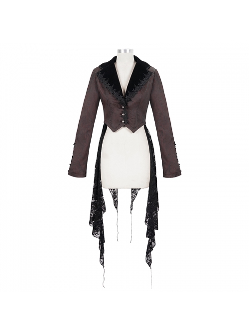 Gothic Style Personalized Metal Buckle Detachable Lace Drawstring Decoration Front Center Metal Buckle Burgundy Jacquard Short Jacket
