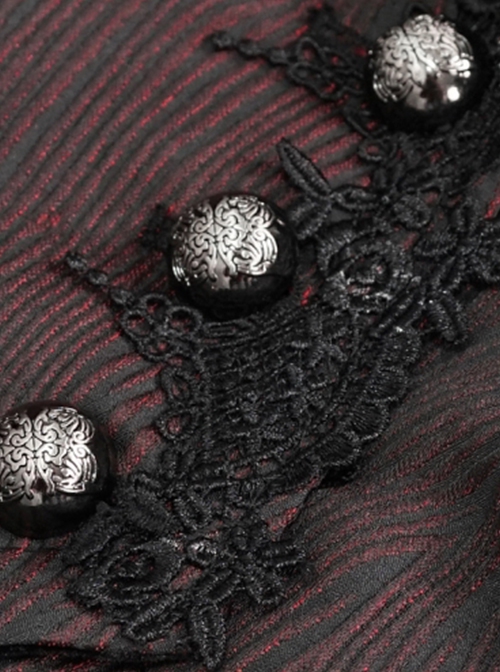 Gothic Style Personalized Metal Buckle Detachable Lace Drawstring Decoration Front Center Metal Buckle Burgundy Jacquard Short Jacket