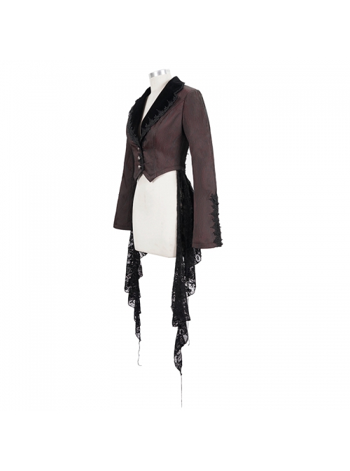 Gothic Style Personalized Metal Buckle Detachable Lace Drawstring Decoration Front Center Metal Buckle Burgundy Jacquard Short Jacket