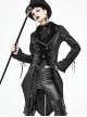Gothic Style Personality Vertical Stripes Jacquard Fabric Front Center Applique Metal Button Cuffs Tied Black Swallowtail Lace Coat