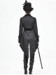 Gothic Style Personality Vertical Stripes Jacquard Fabric Front Center Applique Metal Button Cuffs Tied Black Swallowtail Lace Coat