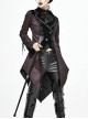 Gothic Style Personality Vertical Stripes Jacquard Fabric Front Center Applique Metal Button Cuffs Tied Wine Red Swallowtail Lace Coat