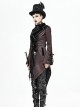 Gothic Style Personality Vertical Stripes Jacquard Fabric Front Center Applique Metal Button Cuffs Tied Wine Red Swallowtail Lace Coat