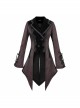 Gothic Style Personality Vertical Stripes Jacquard Fabric Front Center Applique Metal Button Cuffs Tied Wine Red Swallowtail Lace Coat