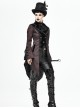 Gothic Style Personality Vertical Stripes Jacquard Fabric Front Center Applique Metal Button Cuffs Tied Wine Red Swallowtail Lace Coat