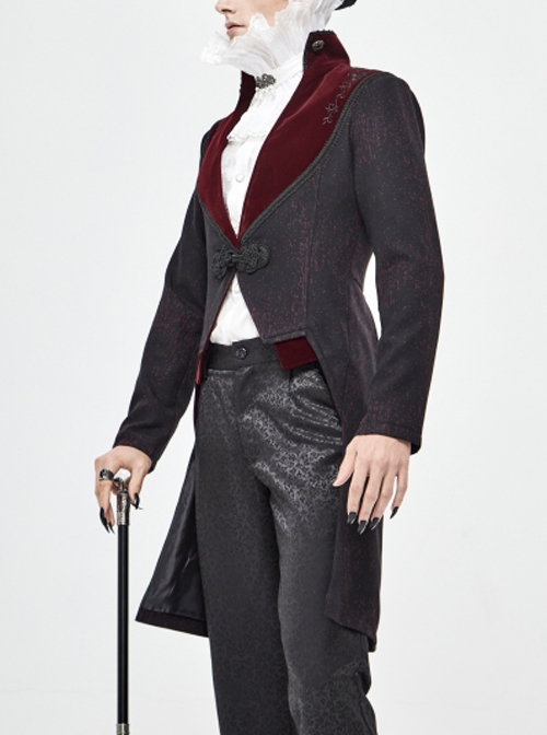 Gothic Style Simple Jia Ling Embroidery Front Center Tie Stitching Jacquard Velvet Black Coat