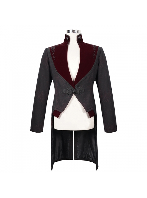 Gothic Style Simple Jia Ling Embroidery Front Center Tie Stitching Jacquard Velvet Black Coat
