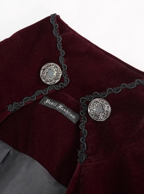 Gothic Style Simple Jia Ling Embroidery Front Center Tie Stitching Jacquard Velvet Black Coat