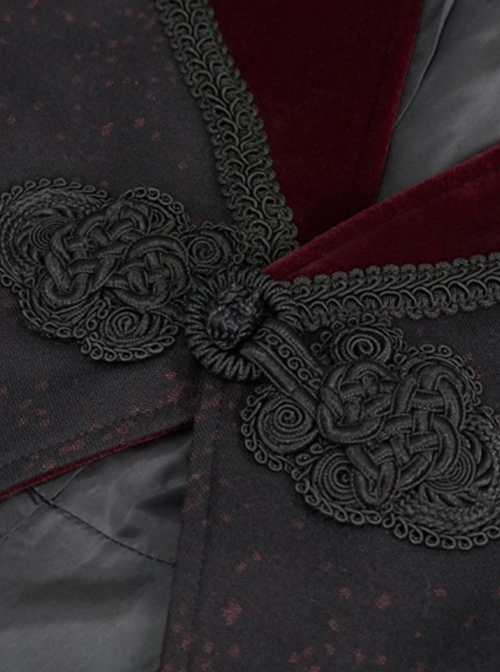 Gothic Style Simple Jia Ling Embroidery Front Center Tie Stitching Jacquard Velvet Black Coat