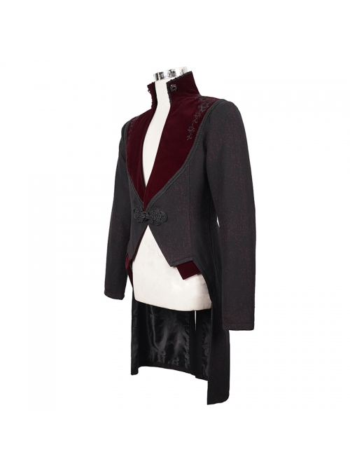 Gothic Style Simple Jia Ling Embroidery Front Center Tie Stitching Jacquard Velvet Black Coat