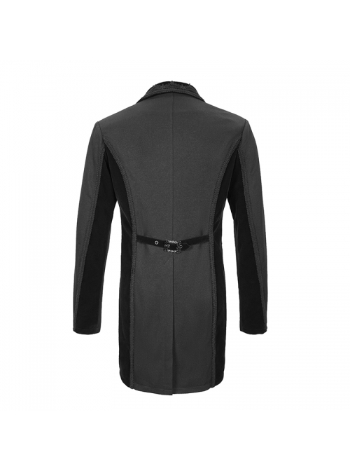 Gothic Retro Twill Stitching Weft Velvet Side Webbing Flower Decoration Black Tailcoat