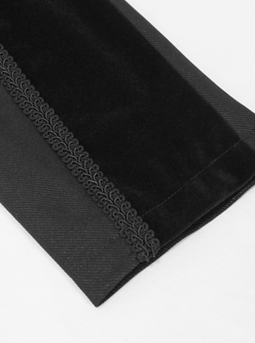 Gothic Retro Twill Stitching Weft Velvet Side Webbing Flower Decoration Black Tailcoat