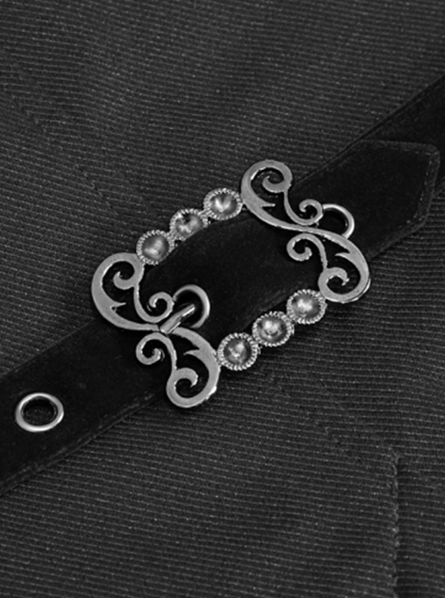 Gothic Retro Twill Stitching Weft Velvet Side Webbing Flower Decoration Black Tailcoat