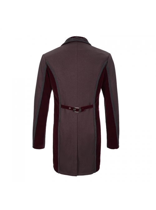Gothic Retro Twill Stitching Weft Velvet Side Webbing Flower Decoration Wine Red Tailcoat