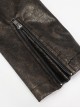 Gothic Style Exaggerated Lapel Shoulder Tie Puff Sleeves Brown Dark Pattern Long Leather Jacket