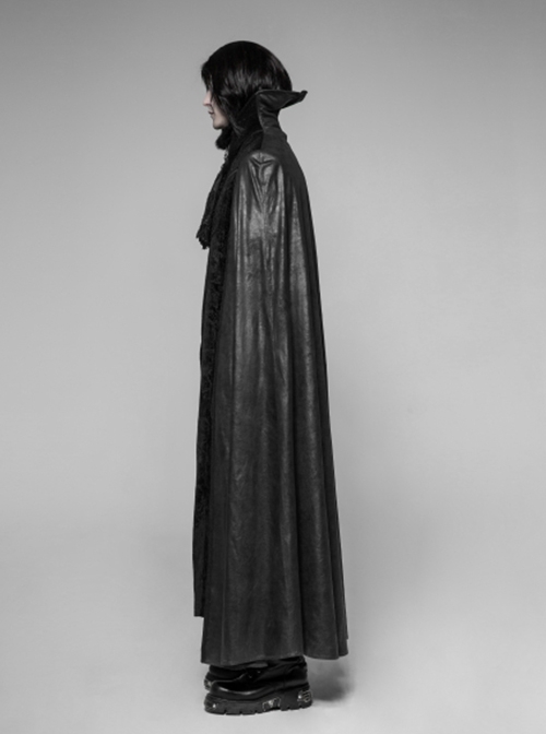Gothic Style Stand Collar Luxury Embossed Velvet Exquisite Gem Cross Zipper Vintage Black Long Sleeves Cape Coat