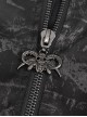 Punk Style Personality Dark Pattern Woven Shoulder Stitching Leather Metal D Button Front Center Five-Pointed Star Decoration Black Hooded Coat