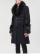 Gothic Style Simple Woven Front Center Lace Webbing Snap Button Detachable Plush Decoration Black Vintage Men's Coat