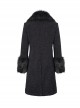 Gothic Style Simple Woven Front Center Lace Webbing Snap Button Detachable Plush Decoration Black Vintage Men's Coat