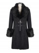 Gothic Style Simple Woven Front Center Lace Webbing Snap Button Detachable Plush Decoration Black Vintage Men's Coat