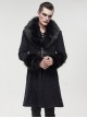 Gothic Style Simple Woven Front Center Lace Webbing Snap Button Detachable Plush Decoration Black Vintage Men's Coat