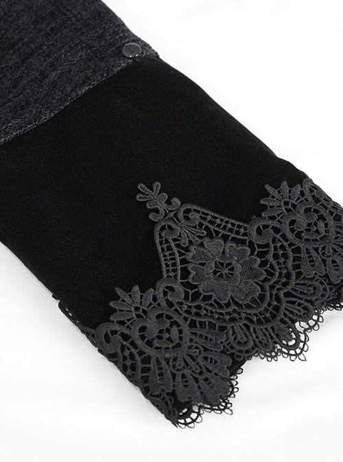 Gothic Style Simple Woven Front Center Lace Webbing Snap Button Detachable Plush Decoration Black Vintage Men's Coat