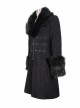 Gothic Style Simple Woven Front Center Lace Webbing Snap Button Detachable Plush Decoration Black Vintage Men's Coat