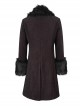 Gothic Style Simple Woven Front Center Lace Webbing Snap Button Detachable Plush Decoration Wine Red Vintage Men's Coat