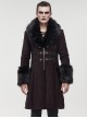 Gothic Style Simple Woven Front Center Lace Webbing Snap Button Detachable Plush Decoration Wine Red Vintage Men's Coat