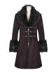 Gothic Style Simple Woven Front Center Lace Webbing Snap Button Detachable Plush Decoration Wine Red Vintage Men's Coat