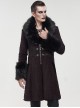 Gothic Style Simple Woven Front Center Lace Webbing Snap Button Detachable Plush Decoration Wine Red Vintage Men's Coat