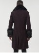 Gothic Style Simple Woven Front Center Lace Webbing Snap Button Detachable Plush Decoration Wine Red Vintage Men's Coat