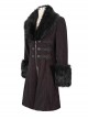 Gothic Style Simple Woven Front Center Lace Webbing Snap Button Detachable Plush Decoration Wine Red Vintage Men's Coat