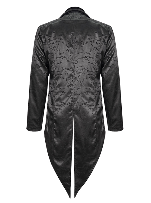 Gothic Style Exquisite Bright Velvet Print Splicing Lace Ribbon Side Button Decoration Men's Black Tailcoat