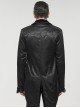 Gothic Style Exquisite Bright Velvet Print Splicing Lace Ribbon Side Button Decoration Men's Black Tailcoat