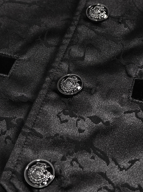 Gothic Style Exquisite Bright Velvet Print Splicing Lace Ribbon Side Button Decoration Men's Black Tailcoat