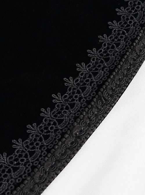 Gothic Style Exquisite Bright Velvet Print Splicing Lace Ribbon Side Button Decoration Men's Black Tailcoat