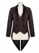Gothic Style Exquisite Bright Velvet Print Splicing Lace Ribbon Side Button Decoration Men's Wine Red Tailcoat