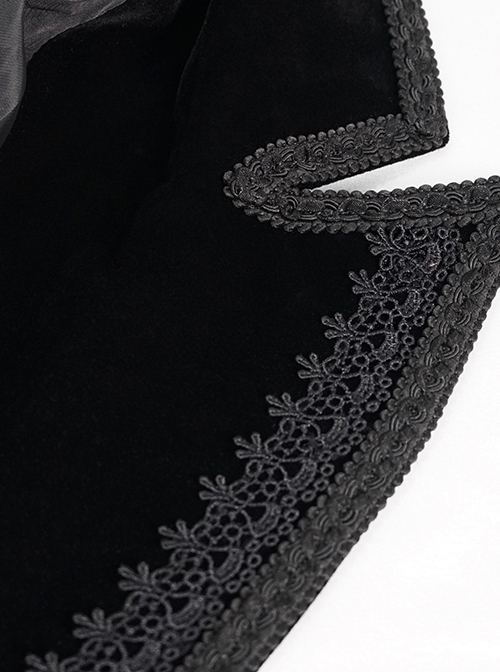 Gothic Style Exquisite Bright Velvet Print Splicing Lace Ribbon Side Button Decoration Men's Wine Red Tailcoat