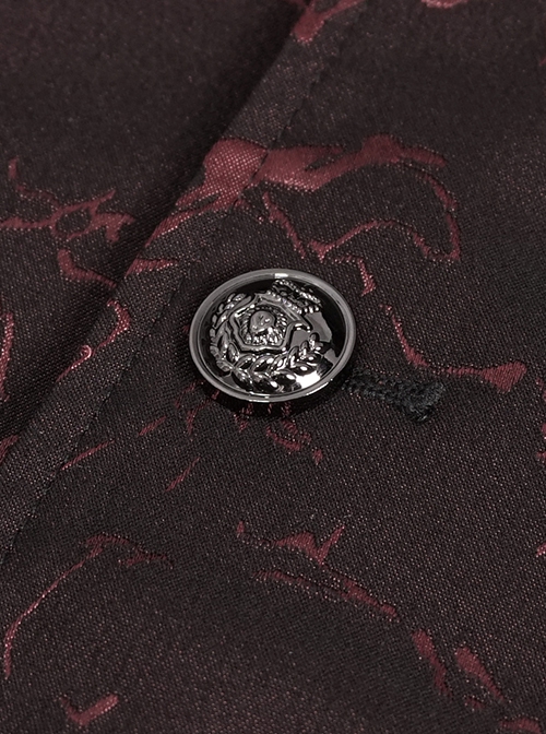 Gothic Style Exquisite Bright Velvet Print Splicing Lace Ribbon Side Button Decoration Men's Wine Red Tailcoat