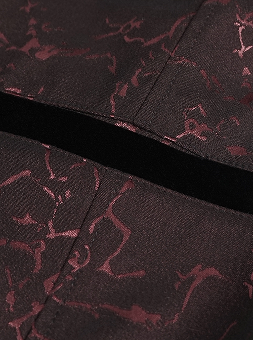 Gothic Style Exquisite Bright Velvet Print Splicing Lace Ribbon Side Button Decoration Men's Wine Red Tailcoat