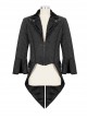 Gothic Style Exquisite Printed Velvet Collar Embroidered Appliqué With Flared Sleeves Black Drawstring Coat